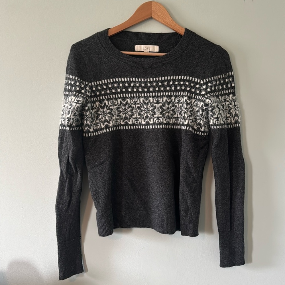 Gray and White Fair Isle Sweater